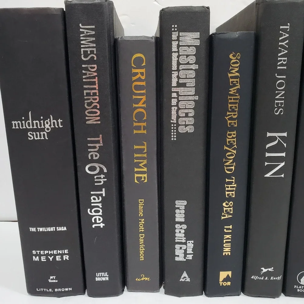 Shelf Staging Library Modern Decorative Black Silver Hardcover Books Set Lot 12